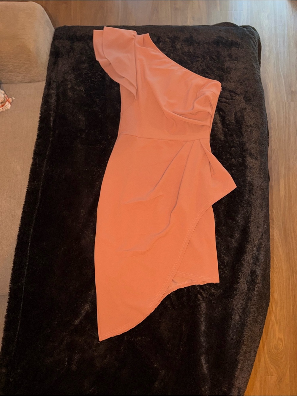 Asymmetric One-Shoulder Pink Dress with Draped Ruffle